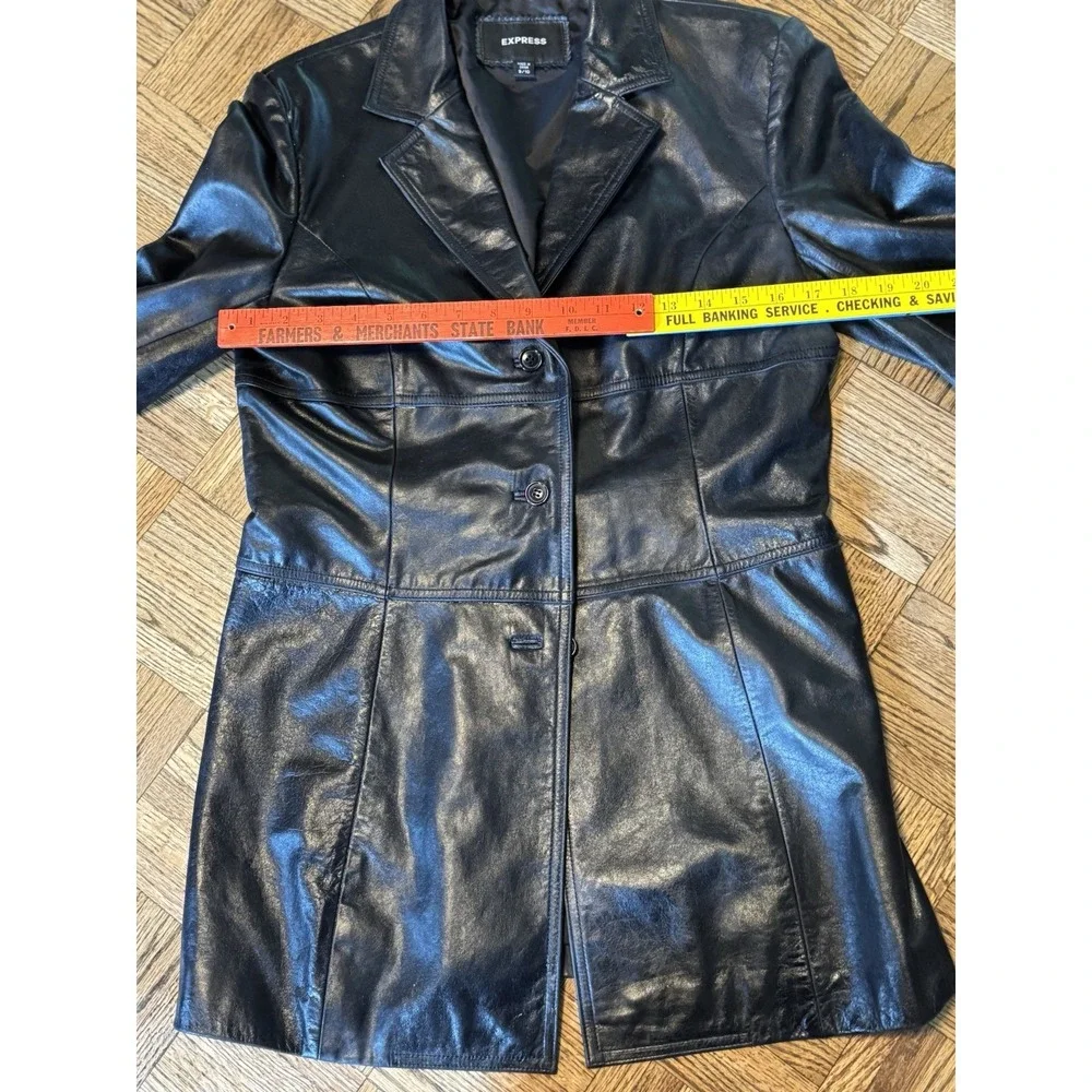 Express Womens Button Up Leather‎ Jacket d Size 9/10 Black